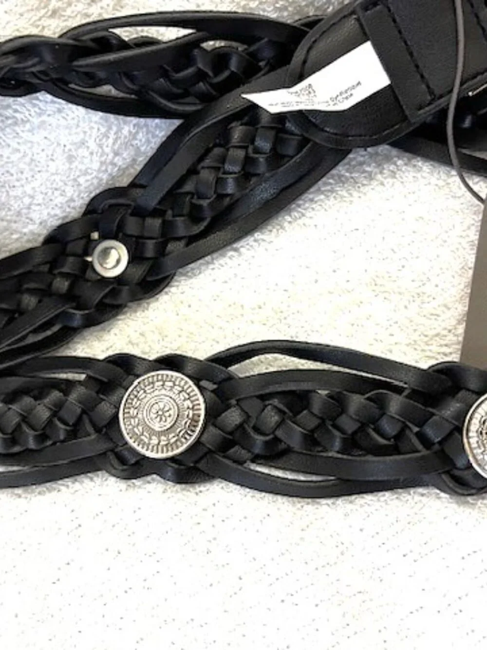 Vince Camuto black braided belt with silver tone medallions NWT Size M